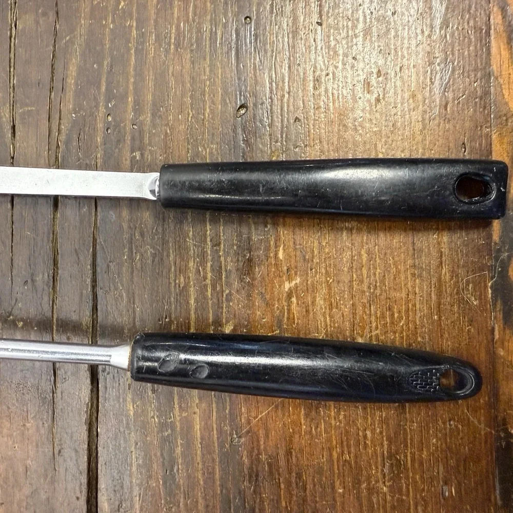 VNTG Ekco Flint Utensils Black Riveted Handles Stainless Steel Spoon Fork USA‎